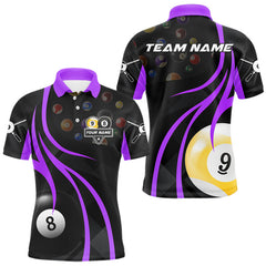 Maxcorners Customized Billiard 8 Ball & 9 Ball Pool Shirt For Men, Billiard Team Jersey Polo & 1/4 Zip|Purple MT2407