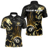 Maxcorners Black And Gold Flame 8 Ball Pool Shirt For Men Custom Dragon Billiards Team Jersey Polo & 1/4 Zip LM1625