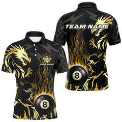 Maxcorners Black And Gold Flame 8 Ball Pool Shirt For Men Custom Dragon Billiards Team Jersey Polo & 1/4 Zip LM1625