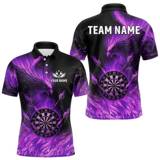 Maxcorners Purple Flaming Phoenix Darts Jerseys Custom Darts Shirt For Men, Darts Team Polo & Quarter Zip LM1203