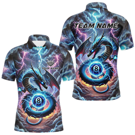 Maxcorners Personalized Blue Purple Thunder Lightning Dragon Billiard Shirt For Men, 8 Ball Pool Team Jersey LM2707