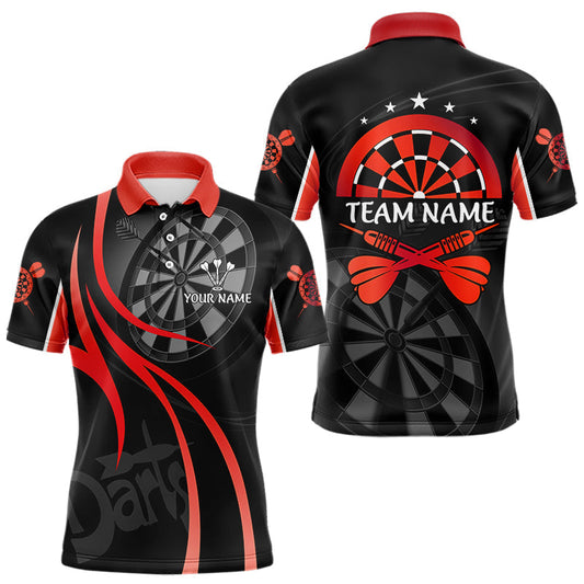 Maxcorners Black And Red Darts Jersey For Men Custom Team Polo & Quarter Zip Darts Shirt Uniform LM1203