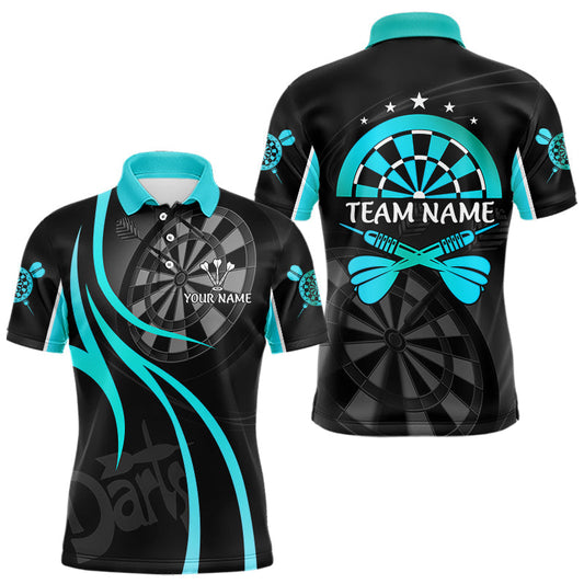 Maxcorners Black And Cyan Darts Jersey For Men Custom Team Polo & Quarter Zip Darts Shirt Uniform LM1203