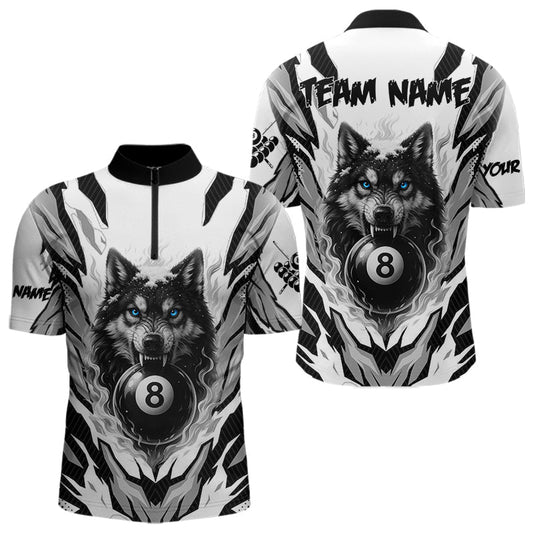 Maxcorners White Black 8 Ball Pool Wolf Billiard Shirts For Men Custom Billiard Jerseys Team Polo & 1/4 Zip LM0706