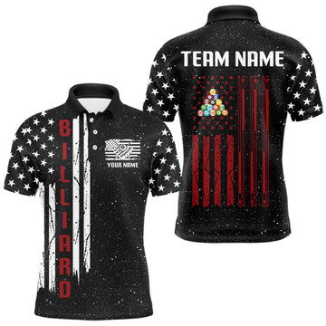 Maxcorners Grunge USA Flag Billiard Jerseys For Men Custom Patriotic Billiard Polo & Quarter Zip Team Shirt LM2509