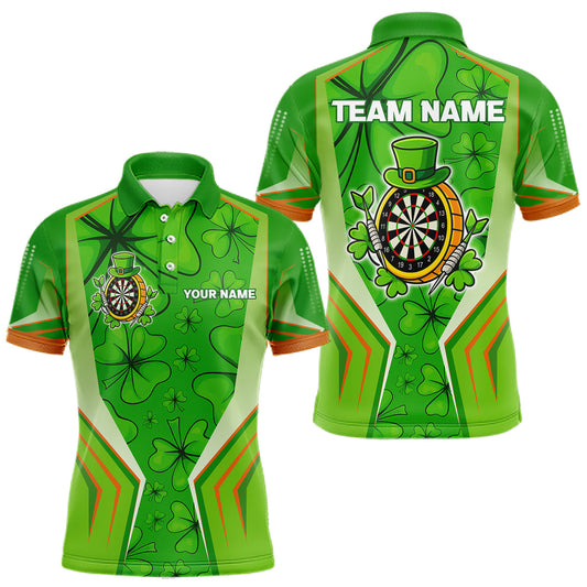 Maxcorners Green Luckiest Shamrock Men's Darts Shirt Custom St Patrick Day Darts Jersey Team Polo & 1/4 Zip LM1903