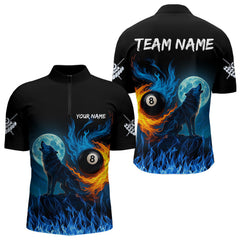 Maxcorners Personalized Flaming 8 Ball Pool Wolf Billiard Shirts For Men Custom Team League Billiard Jerseys MT1006