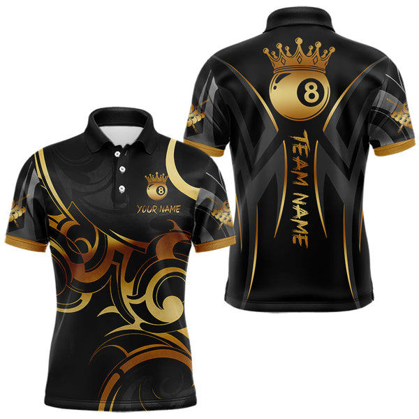 Maxcorners Black And Gold 8 Ball Crown Tribal Billiard Shirt For Men Custom Pool Team Jersey Polo & 1/4 Zip LM0210