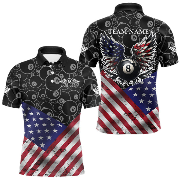 Maxcorners Personalized American Flag 8 Ball Wings Billiard Shirt For Men, Patriotic Pool Team Jerseys LM0210
