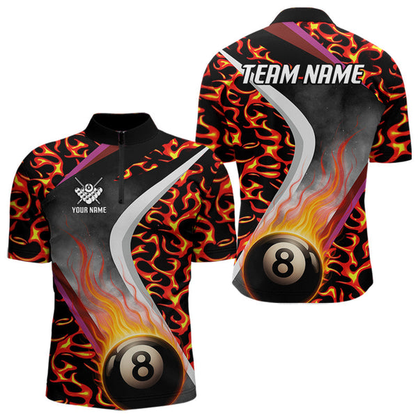 Maxcorners Personalized Flame Orange 8 Ball Pool Billiard Shirt For Men Custom Billiard Team Jerseys LM2707