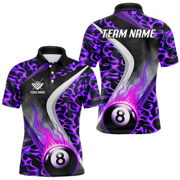 Maxcorners Personalized Flame Purple 8 Ball Pool Billiard Shirt For Men Custom Billiard Team Jerseys LM2707