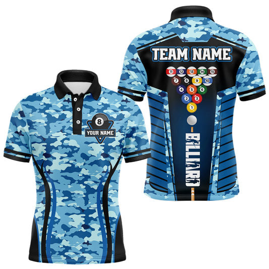 Maxcorners Custom Blue Camouflage 8 Ball Pool Billiard Shirt For Men, Billiard Jersey Outfit, Pool Team Shirt  LM2206