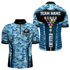 Maxcorners Custom Blue Camouflage 8 Ball Pool Billiard Shirt For Men, Billiard Jersey Outfit, Pool Team Shirt  LM2206