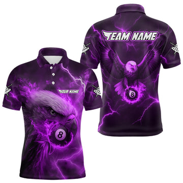 Maxcorners Personalized Eagle Thunder Lightning Purple Billiard Shirt For Men Custom 8 Ball Pool Team Jersey LM1203
