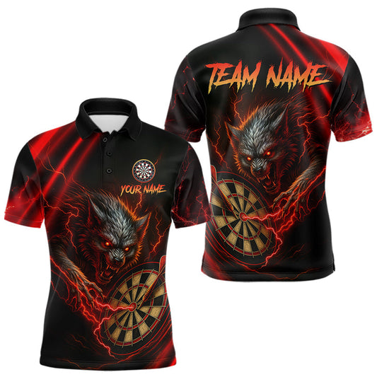 Maxcorners Personalized Red Thunder Lightning Wolf Darts Shirt For Men Custom Dart Team Jersey Polo & 1/4 Zip LM1203