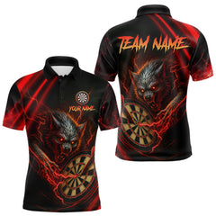 Maxcorners Personalized Red Thunder Lightning Wolf Darts Shirt For Men Custom Dart Team Jersey Polo & 1/4 Zip TU1407