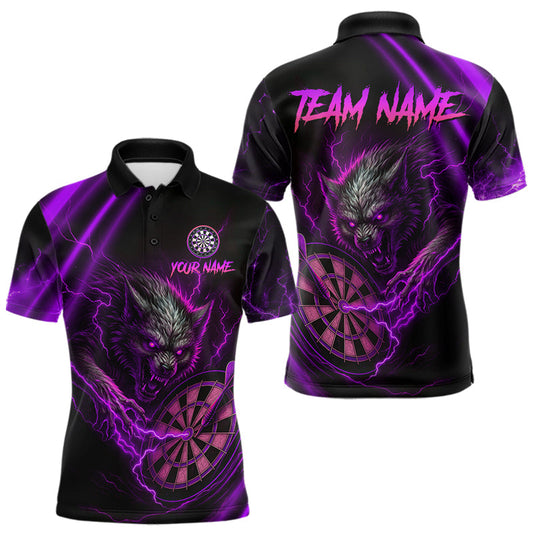 Maxcorners Personalized Purple Thunder Lightning Wolf Darts Shirt For Men, Darts Team Jersey Polo & 1/4 Zip LM1203