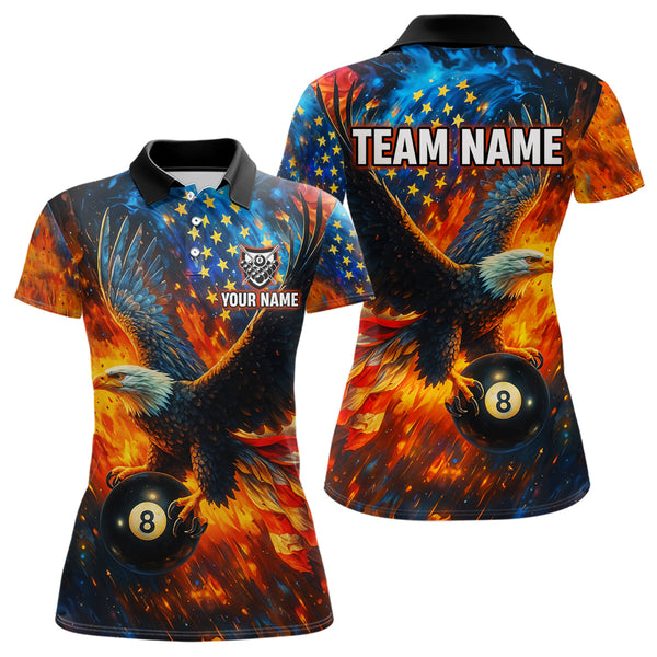 Maxcorners Personalized Flaming American Flag 8 Ball Eagle Billiard Shirt For Men, Patriotic Pool Team Jersey LM3006