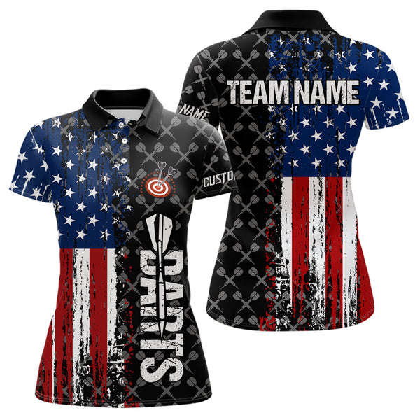 Maxcorners Grunge Retro US Flag Custom Dart Shirt With Pocket For Men Team Dart Jerseys LM263