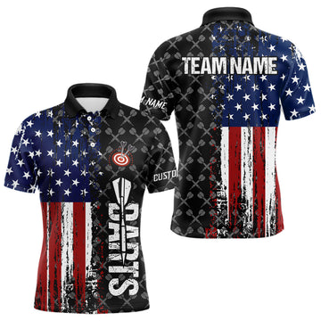 Maxcorners Grunge Retro US Flag Custom Dart Shirt With Pocket For Men Team Dart Jerseys LM263