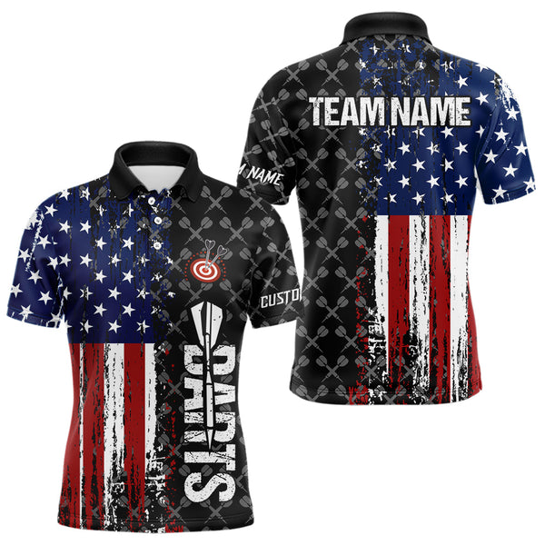 Maxcorners Grunge Retro US Flag Custom Dart Shirt With Pocket For Men Team Dart Jerseys LM263