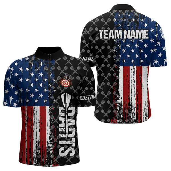 Maxcorners Grunge Retro US Flag Custom Dart Shirt With Pocket For Men Team Dart Jerseys LM263