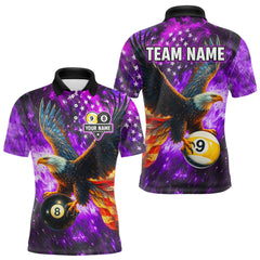 Maxcorners Personalized Purple Flaming US Flag 8 Ball & 9 Ball Eagle Billiard Shirt For Men, Pool Team Jersey MT2407
