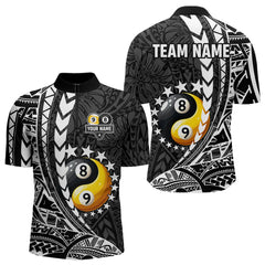 Maxcorners Custom White Black Tribal Yin-Yang 8 & 9 Ball Billiard Shirt For Men, Funny Pool Team Jersey LM2608