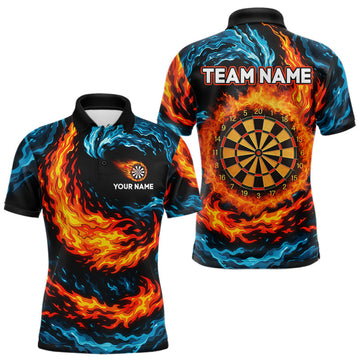 Maxcorners Personalized Blue And Orange Flame Darts Shirt For Men | Custom Storm Fire Team Darts Jersey  LM3006