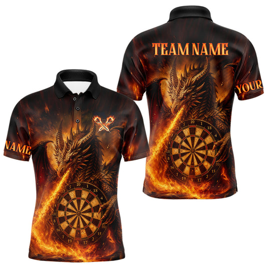 Maxcorners Orange Flaming Dragon Darts Jersey For Men Custom Polo & Quarter Zip Darts League Team Shirt LM1903