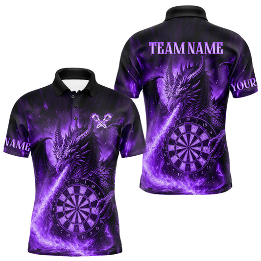 Maxcorners Purple Flaming Dragon Darts Jersey For Men Custom Polo & Quarter Zip Darts League Team Shirt LM1903