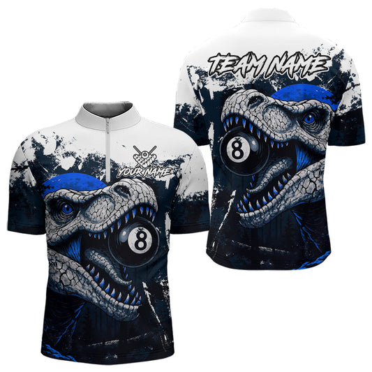 Maxcorners Personalized Dinosaur 8 Ball Billiard Shirt For Men Custom Billiard Team Shirts, Pool Jersey |Blue MT0609