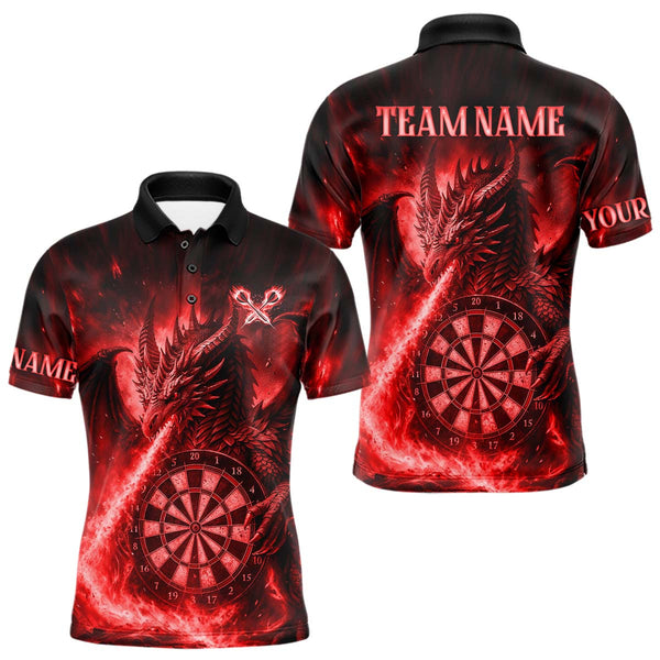 Maxcorners Red Flaming Dragon Darts Jersey For Men Custom Polo & Quarter Zip Darts League Team Shirt TU1108