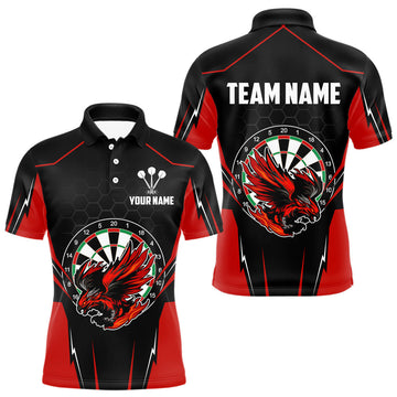 Maxcorners Custom Men's Darts Polo Shirts Red & Black Eagle Dartboard For Darts Jersey LM2007