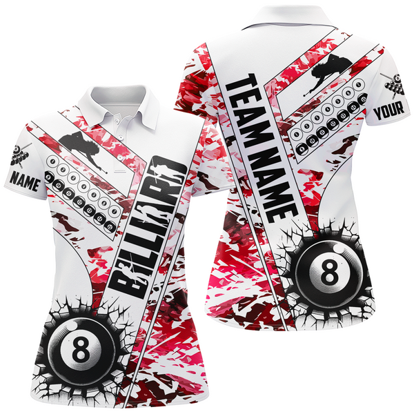 Maxcorners Cracky Billiard 8 Ball Pool With Camo Men Polo Shirts Custom Team League Billiard Shirts| Red LM154