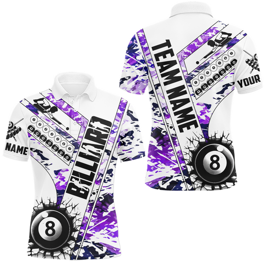 Maxcorners Cracky Billiard 8 Ball Pool With Camo Men Polo Shirts Custom Team League Billiard Shirts| Purple LM154