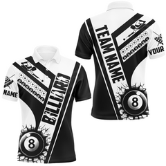 Maxcorners Custom Black White Cracky Billiard 8 Ball Pool Men Polo Shirts, Unique Pool Balls Shirts For Team LM154