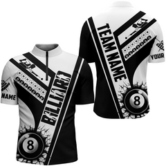 Maxcorners Custom Black White Cracky Billiard 8 Ball Pool Men Polo Shirts, Unique Pool Balls Shirts For Team LM154