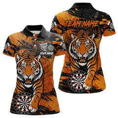 Maxcorners Personalized Black And Orange Tiger Darts Shirt For Men Custom Darts Jersey Team Polo & 1/4 Zip  LM3006