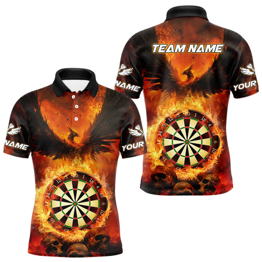 Maxcorners Personalized Orange Flaming Phoenix Darts Shirt For Men, Darts League Jersey Team Polo & 1/4 Zip LM1203