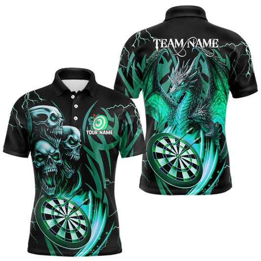 Maxcorners Personalized Skull & Dragon Darts Shirt For Men Custom Lightning Dartboard Team Jersey |Turquoise