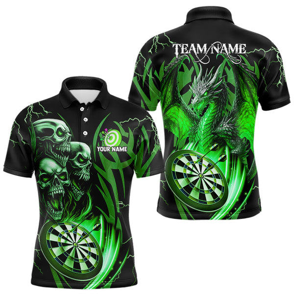 Maxcorners Personalized Skull & Dragon Darts Shirt For Men Custom Lightning Dartboard Team Jersey |Green TU0809