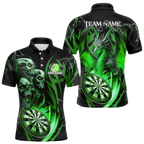 Maxcorners Personalized Skull & Dragon Darts Shirt For Men Custom Lightning Dartboard Team Jersey |Green TU0809