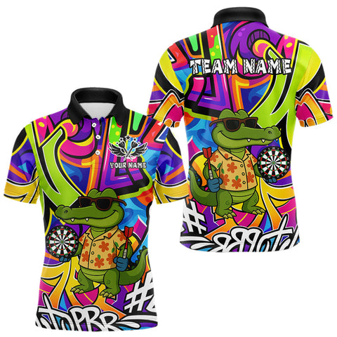 Maxcorners Funny Alligator Colorful Graffiti Style Custom Darts Shirt For Men Best Darts Jersey Team Outfit TU0809