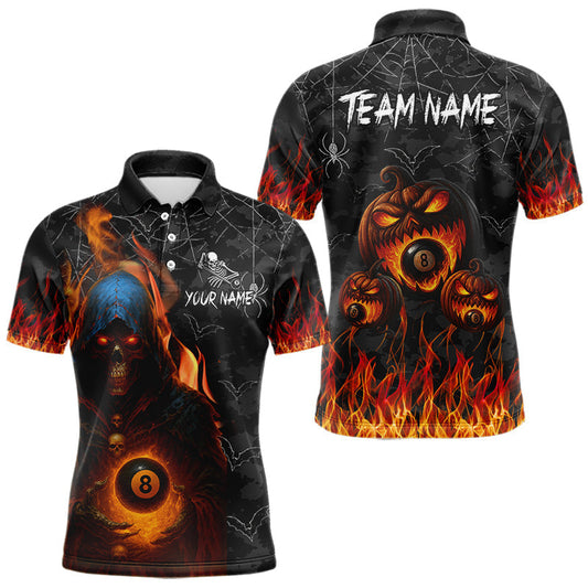 Maxcorners Personalized Grim Reaper Halloween Billiard Shirt For Men Custom Pumpkin 8 Ball Pool Team Jersey LM1903