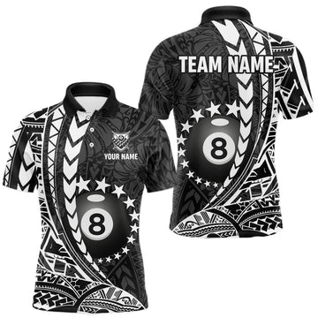Maxcorners Custom Black White 8 Ball Pool Tribal Billiard Shirts For Men, Billiard Team Jersey Polo & 1/4 Zip LM0607