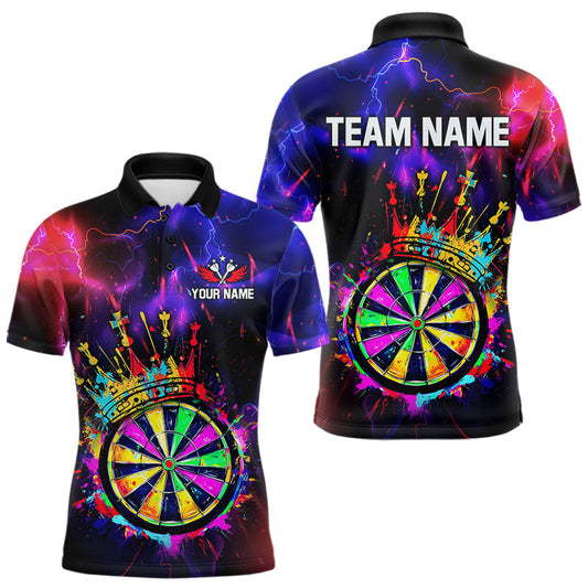 Maxcorners Personalized Neon Colorful Crown Darts Shirt For Men Custom Funny Darts Jersey Polo & 1/4 Zip LM0611
