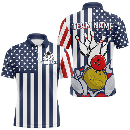 Maxcorners Custom Bowling Balls American Flag Bowling Shirt For Men, Patriotic Bowling Jersey Polo & 1/4 Zip LM1005