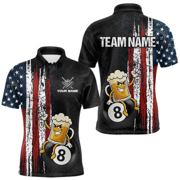Maxcorners Funny Beer American Flag 8 Ball Billiard Shirt For Men Custom Pool Team Jersey Polo & 1/4 Zip