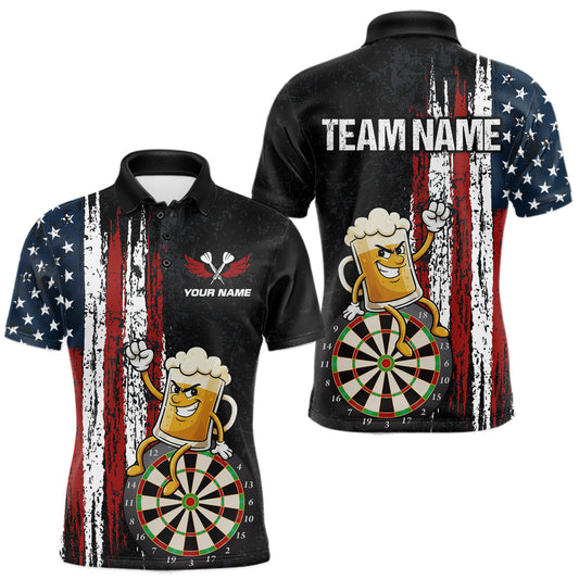 Maxcorners Funny Beer American Flag Darts Shirt For Men Custom Patriotic Darts Jersey Team Polo & 1/4 Zip LM2602